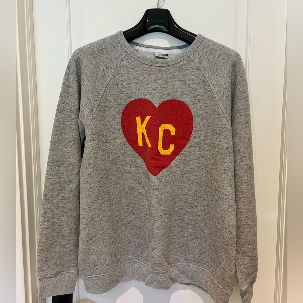 Kansas City Chiefs Charlie Hustle Gray Sweatshirt with Red Heart KC Design